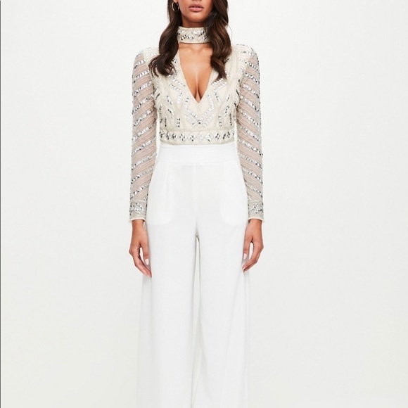 Missguided Tops - AMAZING Peace + Love Embellished Plunge Bodysuit